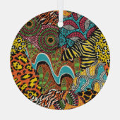 Afrikanisches Gewebe: Wildtierpatchwork. Ornament Aus Glas (Rückseite)