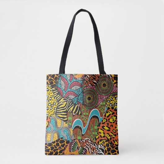 Afrikanisches Gewebe: Wildtierpatchwork. Tasche (Vorderseite)