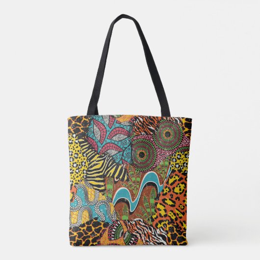 Afrikanisches Gewebe: Wildtierpatchwork. Tasche (Rückseite)
