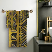 Afrikanisches goldenes Muster auf schwarz Badhandtuch Set
