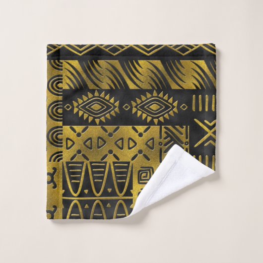 Afrikanisches goldenes Muster auf schwarz Badhandtuch Set (Waschlappen)