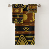 Afrikanisches Goldenes Muster auf schwarz und brau Badhandtuch Set (Insitu)