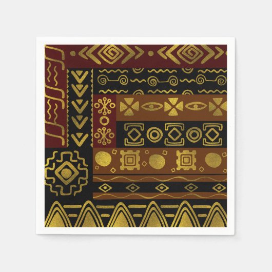 Afrikanisches Goldenes Muster auf schwarz und brau Serviette (Vorderseite)