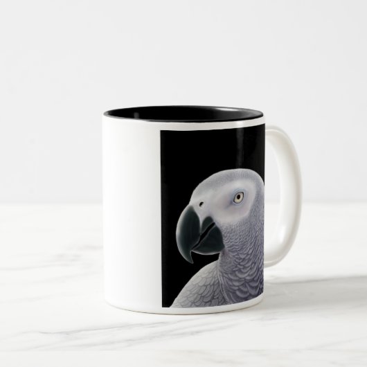 Afrikanisches Grau-Papageien-Tasse Zweifarbige Tasse (VorderseiteRechts)