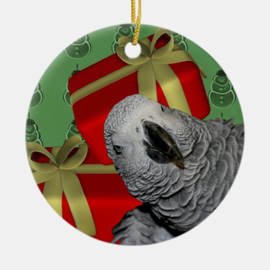 Afrikanisches Grau-Papageien-Weihnachten Keramik Ornament (Vorne)