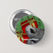 Afrikanisches Grau-Papageien-Weihnachtsfeiertag Button (Vorne & Hinten)