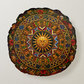 Afrikanisches heiliges Geometrie-Mandala — Kente N Rundes Kissen
