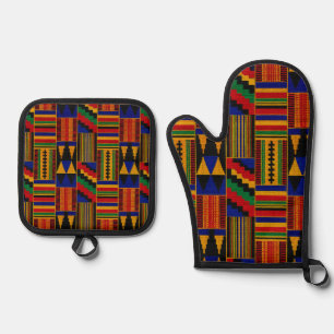 Afrikanisches Kente-Stoffmuster im traditionellen  Ofenhandschuh & Topflappen-Set