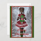 Afrikanisches Mädchen in pritschigem Weihnachtskle Feiertagspostkarte (Vorne/Hinten)