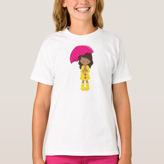Afrikanisches Mädchen, Mädchen in Raincoat, Regens T-Shirt (Vorderseite)