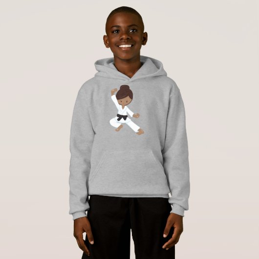 Afrikanisches Mädchen, Schwarzer Gürtel, Karate Gi Hoodie (Vorne ganz)