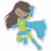 Afrikanisches Mädchen, Superhero Girl, Blue Cape Aufkleber (Vorderseite)