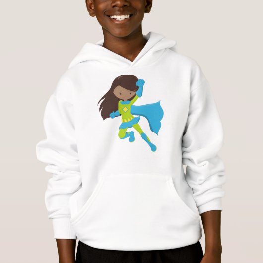 Afrikanisches Mädchen, Superhero Girl, Blue Cape Hoodie (Vorderseite)