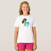 Afrikanisches Mädchen, Superhero Girl, Blue Cape T-Shirt (Vorne ganz)