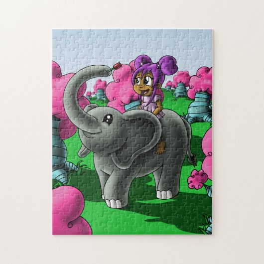 Afrikanisches Mädchen und Elefant Puzzle (Vertikal)