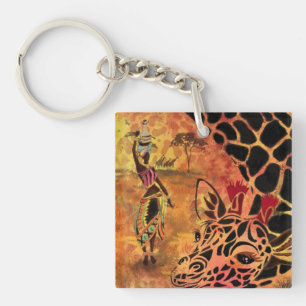 Afrikanisches Mädchen und Giraffe-Schlüsselanhänge Schlüsselanhänger