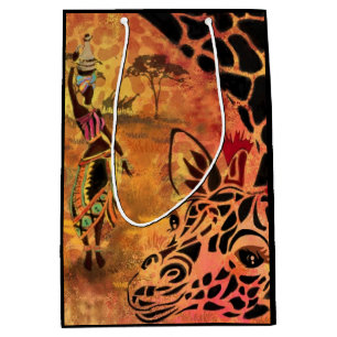 Afrikanisches Mädchen und Giraffenfreunde-Geschenk Mittlere Geschenktüte