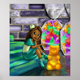 Afrikanisches Mädchen und Gummibären Poster