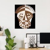Afrikanisches Maskenbraun-ecru-Druckplakat Poster (Heimbüro)
