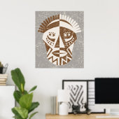 Afrikanisches Maskenbraun-ecru-Druckplakat Poster (Heimbüro)