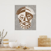 Afrikanisches Maskenbraun-ecru-Druckplakat Poster (Küche)