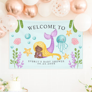 Afrikanisches Meerjungfrau-Ozean-Baby-Shower-Willk Banner
