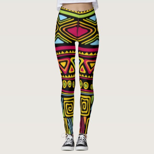 Afrikanisches mehrfarbiges Muster für Druckdesign Leggings (Vorderseite)