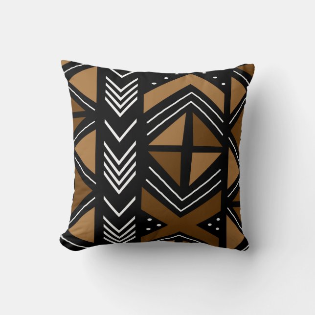 afrikanisches Mudcloth-Bogolan-Stoffdesign Kissen (Vorderseite)