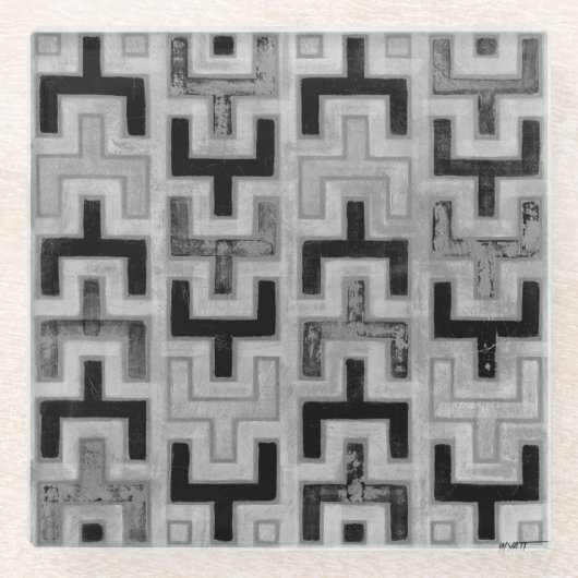 Afrikanisches Mudcloth Textil mit geometrischen Mu Glasuntersetzer (Vorderseite)