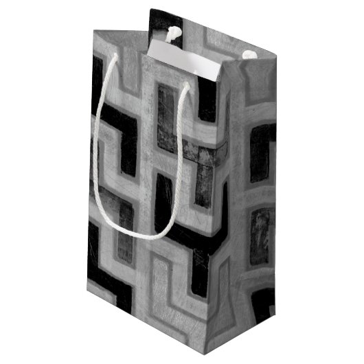 Afrikanisches Mudcloth Textil mit geometrischen Mu Kleine Geschenktüte (Rückseite Schrägansicht)