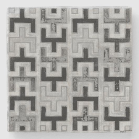 Afrikanisches Mudcloth Textil mit geometrischen Mu Steinuntersetzer (Vorderseite)