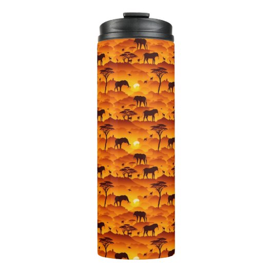 Afrikanisches Muster für die Silhouette von Tieren Thermosbecher (Vorderseite)