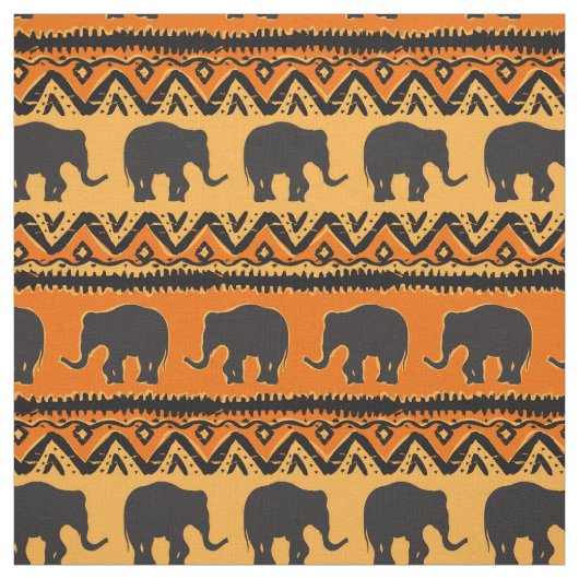 Afrikanisches Orangenschwarzes Elefantenmuster Stoff (Muster)