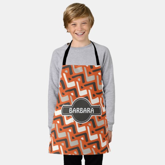 Afrikanisches Orangenschwarzes Minimalmuster Schürze (Getragen)