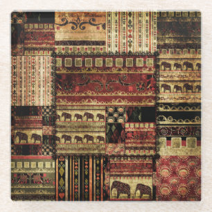 Afrikanisches Patchwork: Grunge-Druckhintergrund Glasuntersetzer