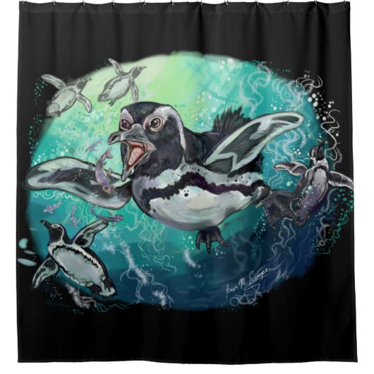 Afrikanisches Pinguinfischfest Duschvorhang (Vorderseite)