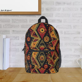 Afrikanisches Print - Schwarz, Gelb, Abstraktes Mu Bedruckter Rucksack