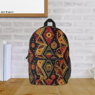 Afrikanisches Print - Schwarz, Gelb, Abstraktes Mu Bedruckter Rucksack