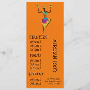 Afrikanisches Restaurantabendessenmenü Menükarte