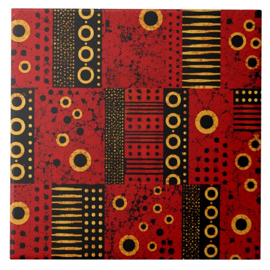 Afrikanisches rotes Sonnenstrahl-Tribal-Patchwork- Fliese (Vorderseite)