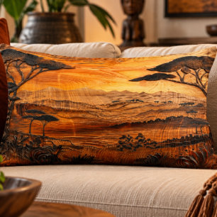 Afrikanisches Savannen-Holz-Kunst-Akzentschoner Dekokissen