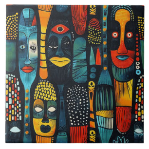 Afrikanisches Stammesmuster mit Idole. Fliese