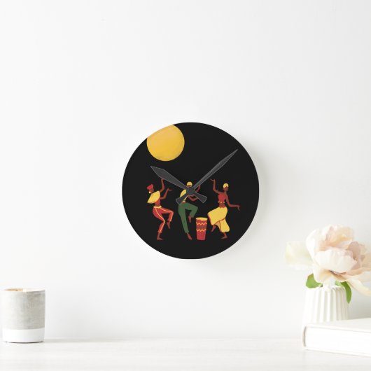 Afrikanisches Thema - Tanzen in der Mondlicht-Uhr Runde Wanduhr (Zuhause)