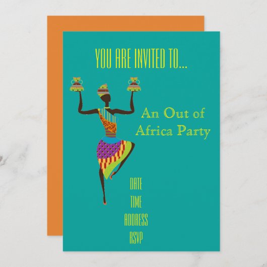 Afrikanisches themed aus Afrika-Party heraus Einladung (Vorne/Hinten)