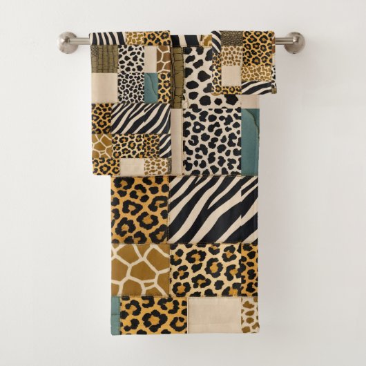 Afrikanisches Tierdruck-Patchwork-Design-Handtuch- Badhandtuch Set (Insitu)