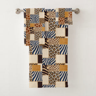 Afrikanisches Tierdruck-Patchwork-Design-Handtuch- Badhandtuch Set