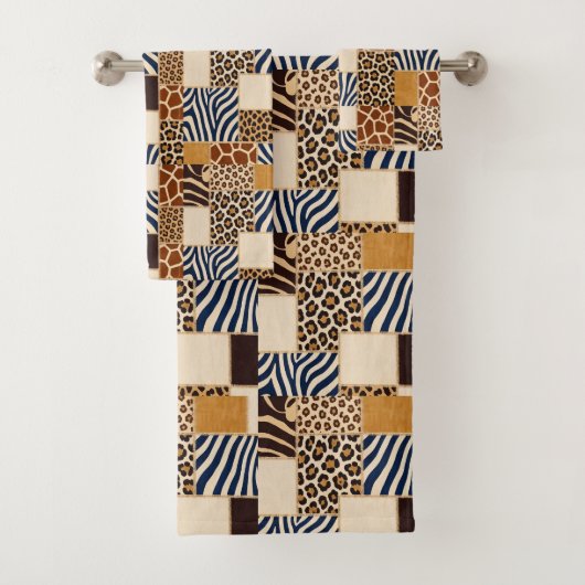 Afrikanisches Tierdruck-Patchwork-Design-Handtuch- Badhandtuch Set (Insitu)