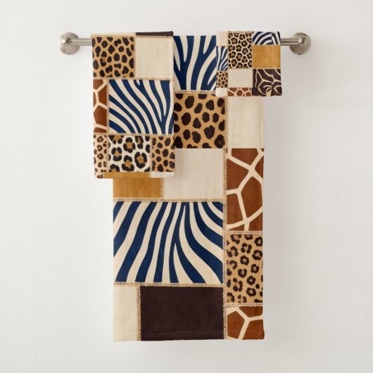Afrikanisches Tierdruck-Patchwork-Design-Handtuch- Badhandtuch Set (Insitu)