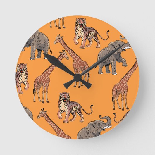 Afrikanisches Tiermuster Runde Wanduhr (Vorderseite)