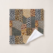 Afrikanisches Tierprint-Patchwork-Design-Handtuch- Badhandtuch Set (Waschlappen)